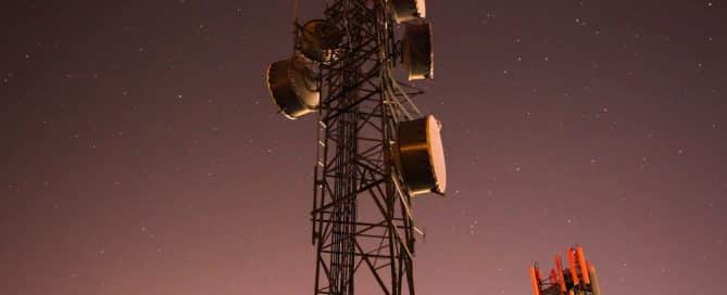 cell tower at night 5G millimeter waves