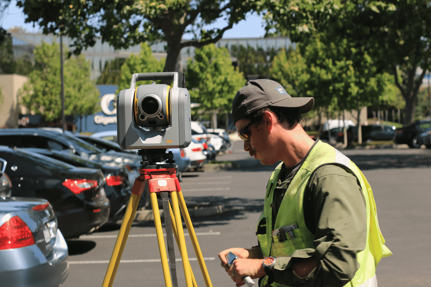 surveyor in the parking lot
