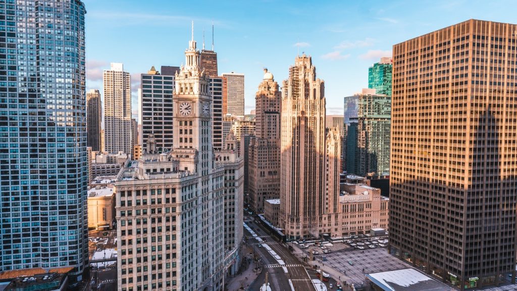 Aerial shot of the Chicago skyline 