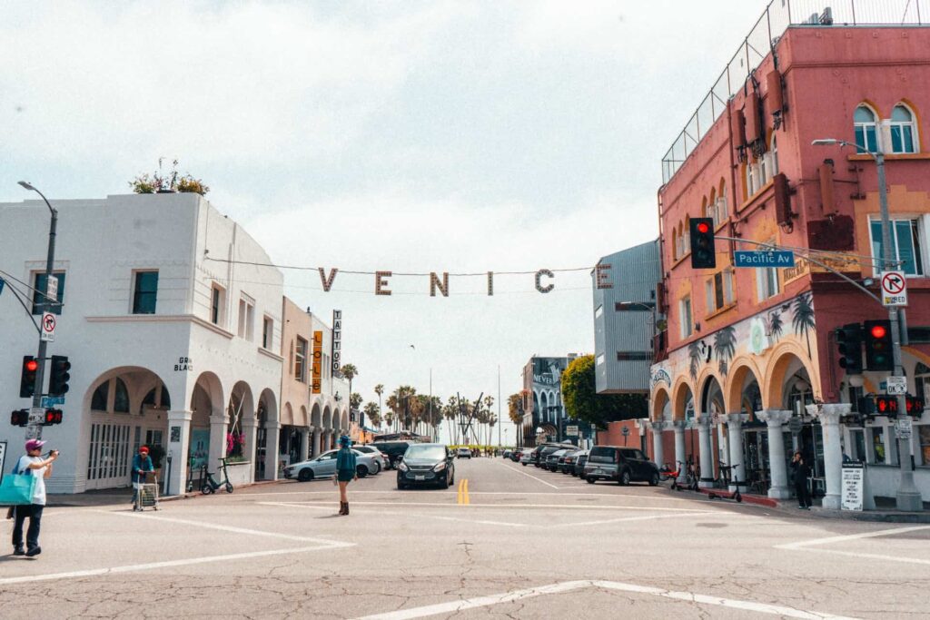 the view of a street in Venice Beach California