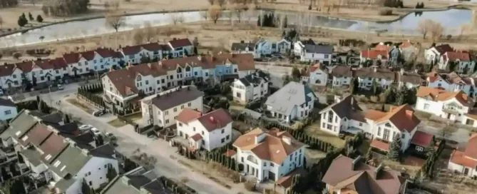 aerial view of houses in a residential area