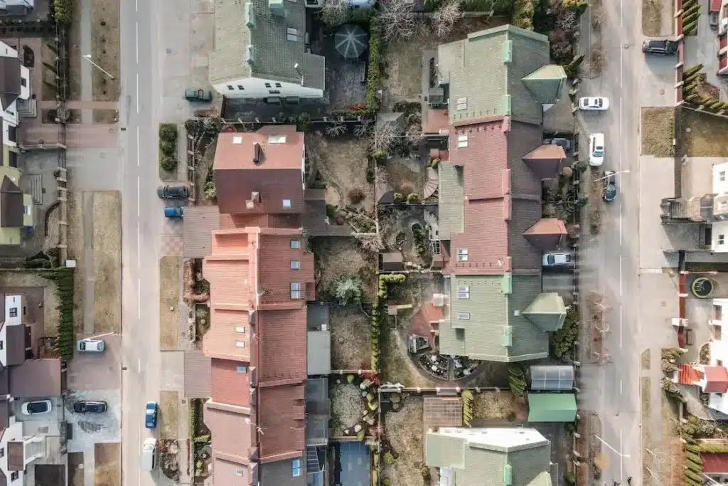 aerial view of houses with roof tiles