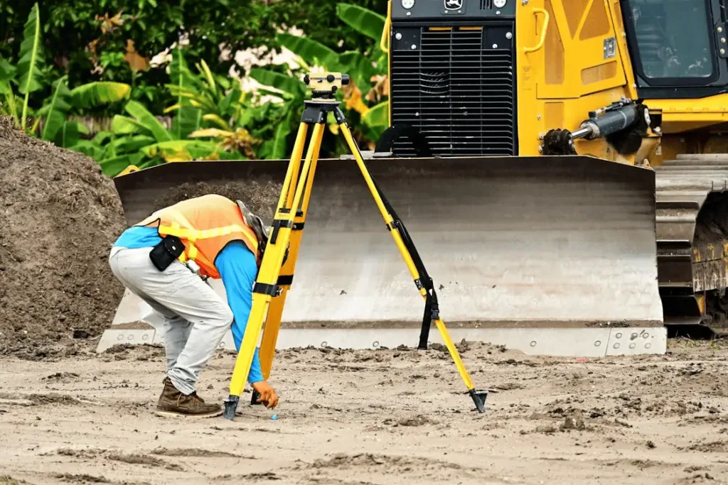 Man Carefully Land Surveying