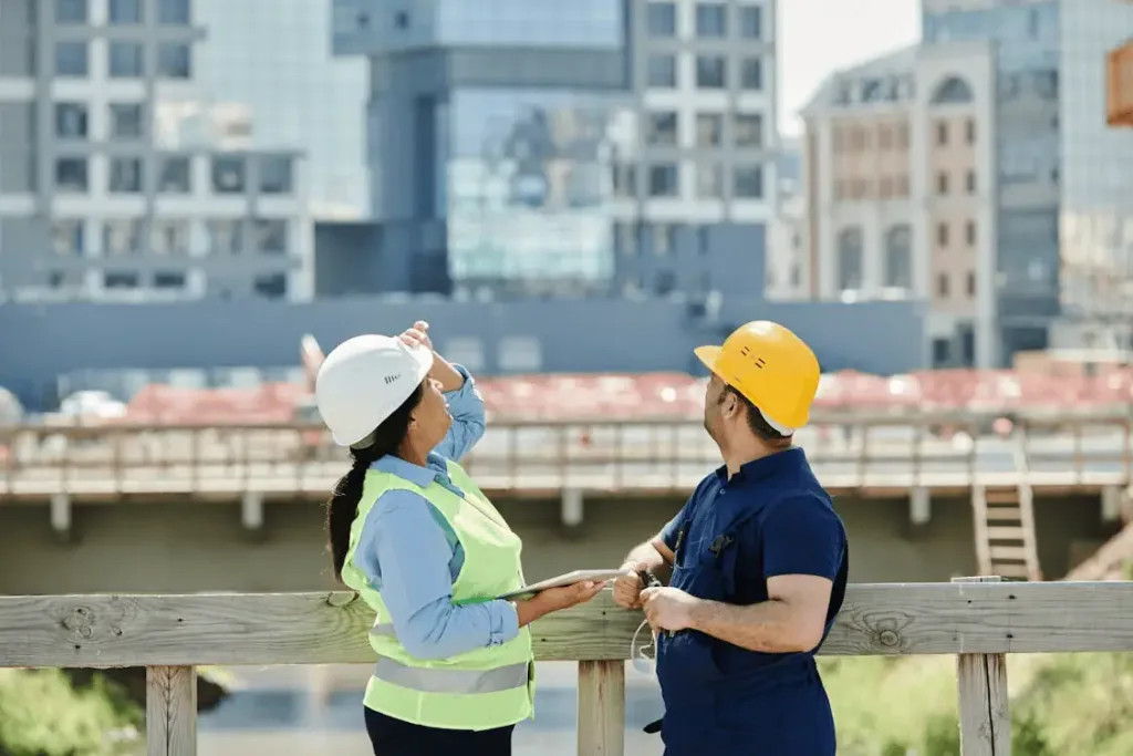 a two engineer talking together