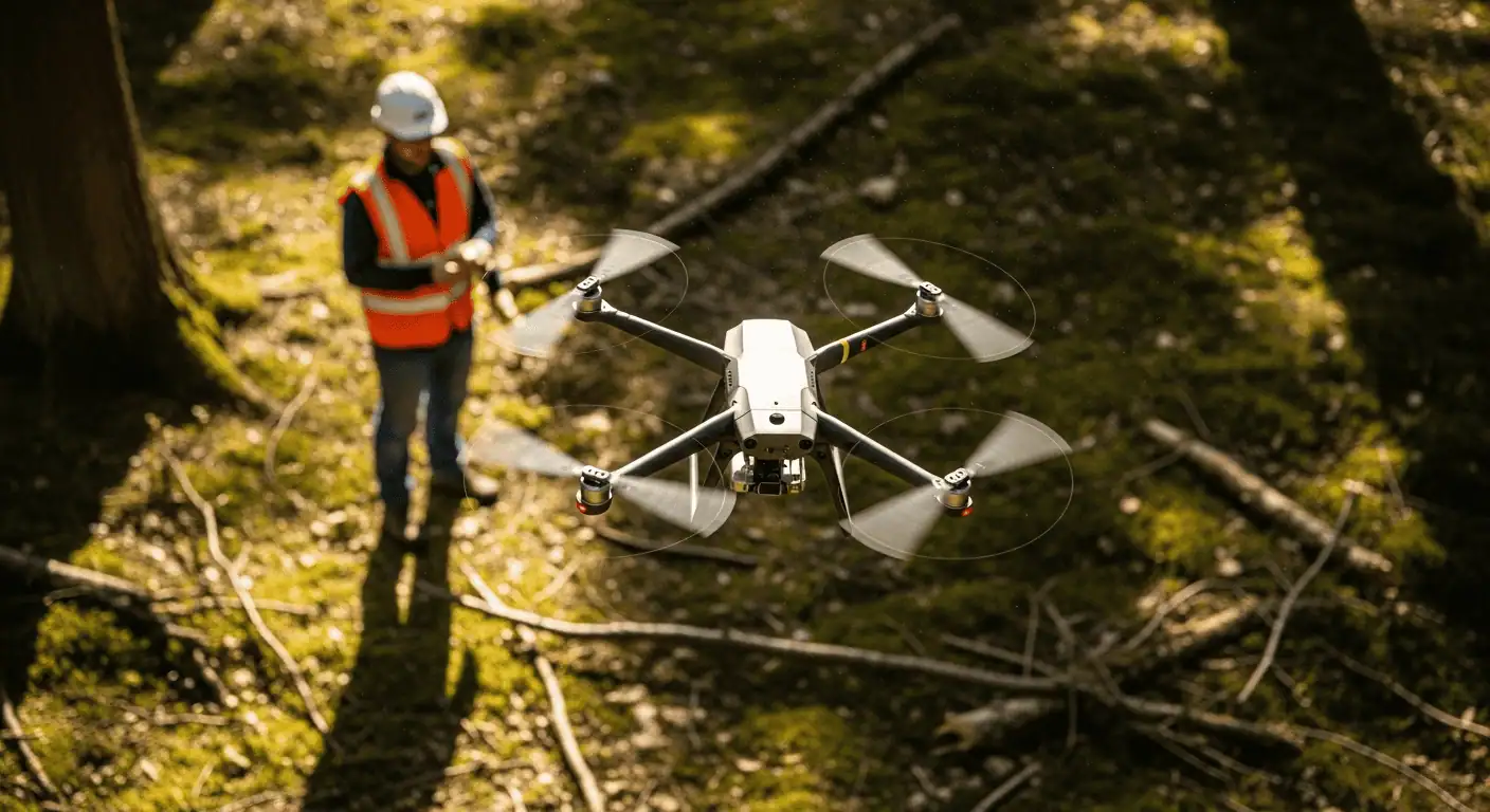 drone survey over forest clearing