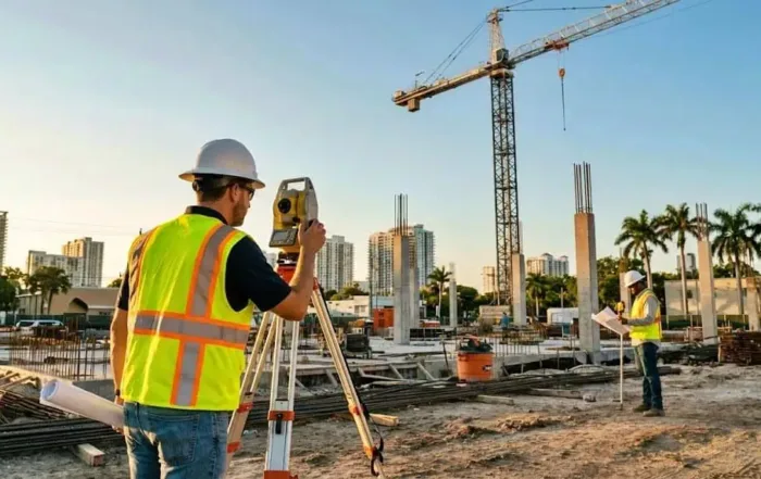 land surveyor in a commercial construction site