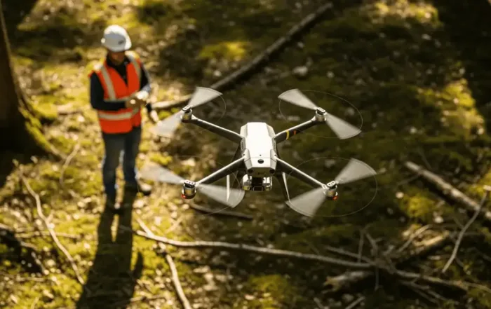 drone survey over clearing forest