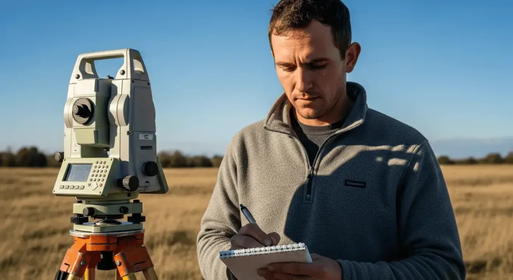 male land surveyor doing a land survey