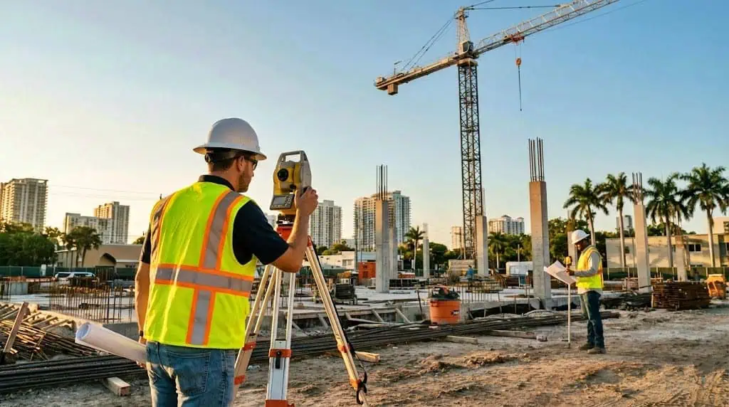 land surveyor in a commercial construction site