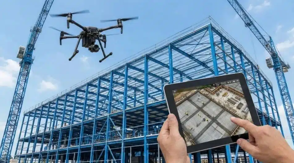 Modern drone technology capturing aerial survey data for commercial property development in Oklahoma City