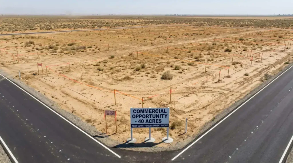 Drone aerial survey of commercial development land in Kern County Bakersfield California